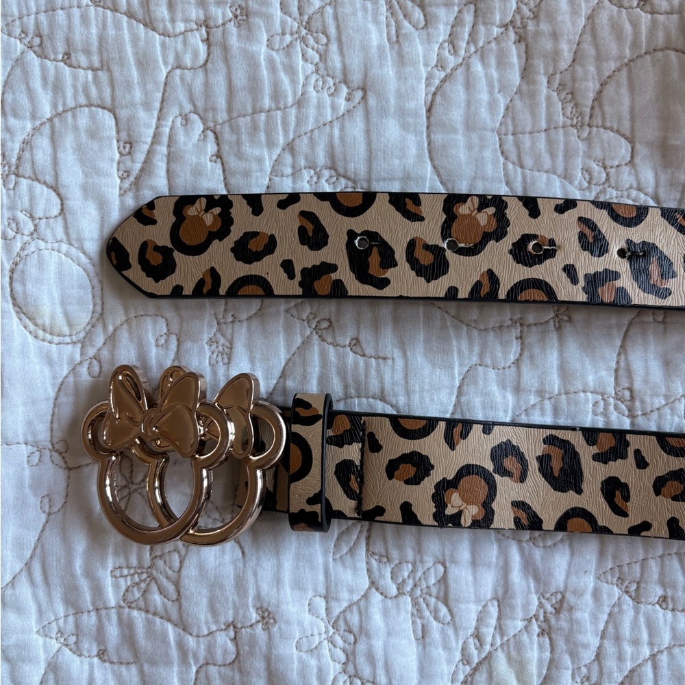 Disney Leopard Print Belt with Gold Mickey Buckle